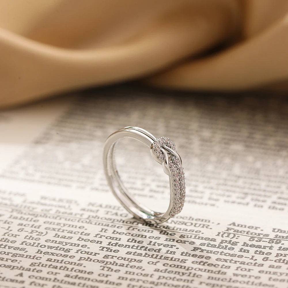 Bilayer Geometric Knot Couple Rings Waterproof Luxury Zircon Bride Engagement Jewelry