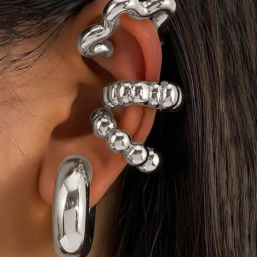 Geometric Round Bead Clip-On Earrings for Women No Piercing Cartilage Cuff