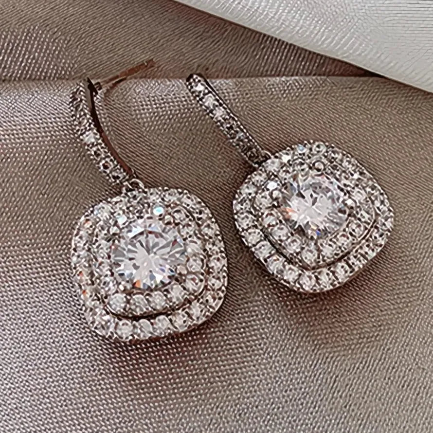 Women's Geometric Cubic Zirconia Silver Dangle Earrings Wedding Jewelry
