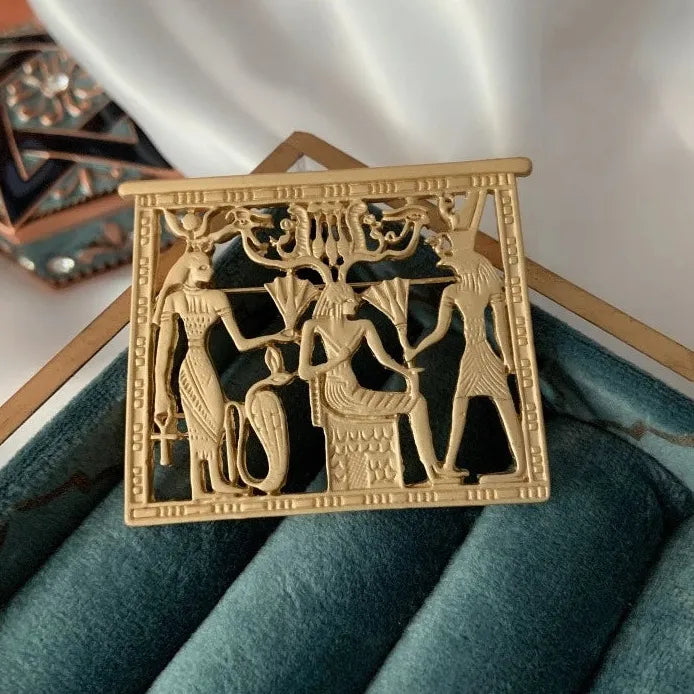 Classic Egyptian Pharaoh Openwork Brooch Pin for Women Elegant Style