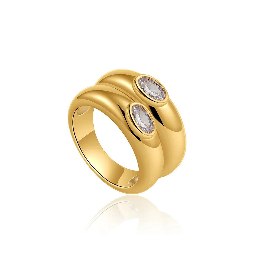 Vintage Multilayer Wide Chunky Knuckle Ring Gold Plated Stainless Steel Zircon Wedding Jewelry