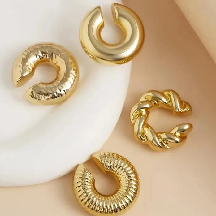 4Pcs Geometric C-Shape Ear Cuff Clip-On Earrings for Women Stylish Jewelry