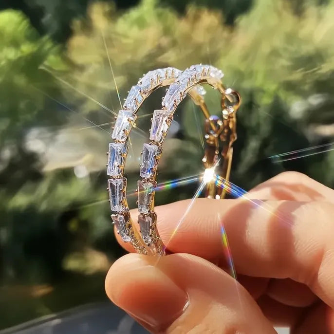 Big Circle Geometric Hoop Earrings for Women Copper Alloy Gold Silver CZ Jewelry