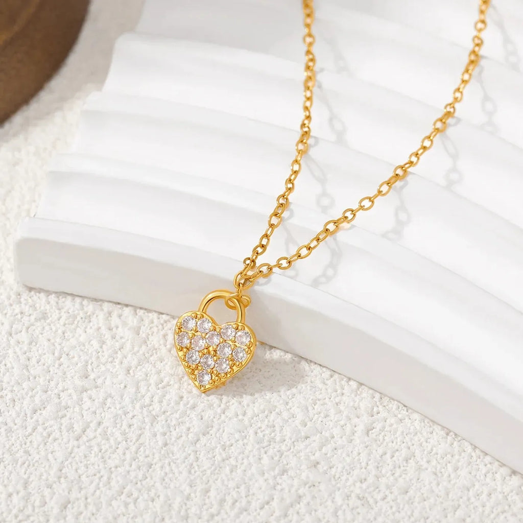 Elegant Stainless Steel Heart Pendant Necklace Lock Choker Waterproof Gift Jewelry