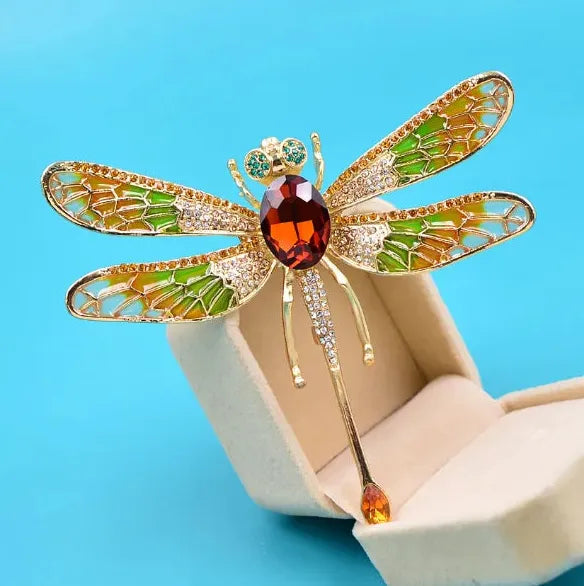 Blue Crystal Rhinestone Dragonfly Brooch Lapel Pin Gift for Women