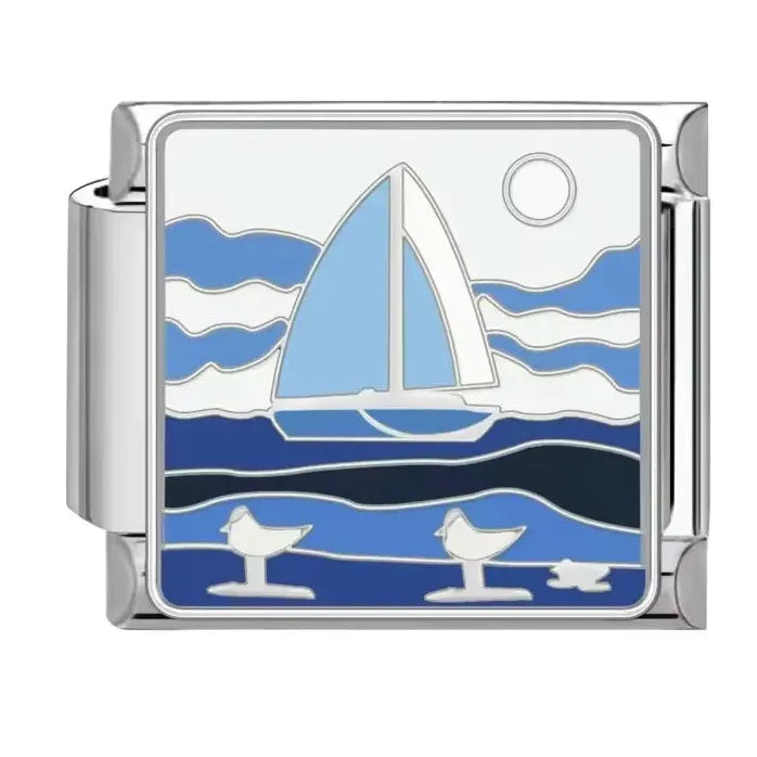 Ocean Series 18k Gold Plated Stainless Steel Charm Bracelet Unisex Dolphin Shark Sailboat