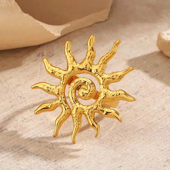Adjustable Stainless Steel Sun Shape Ring for Women Vintage Gold Jewelry Gift
