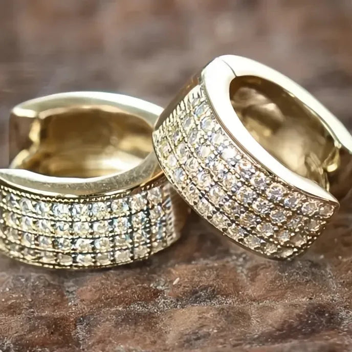 Small Round Copper Hoop Earrings with Cubic Zirconia for Men and Women Fashion Jewelry