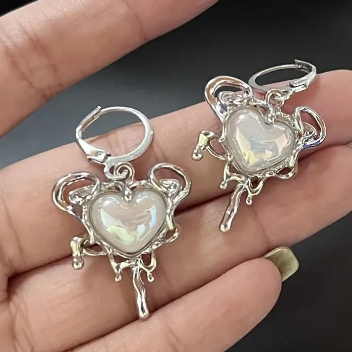 Retro Geometric Asymmetric Hoop Earrings Stone Beading Gift Jewelry