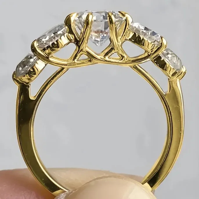Gold Brass Engagement Ring with Cubic Zirconia Promise Jewelry Gift for Women