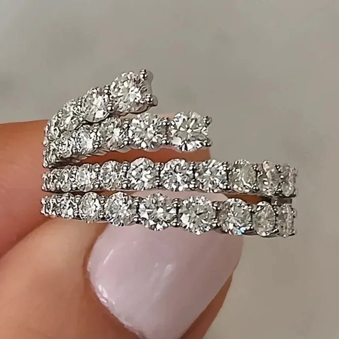 Cubic Zirconia Silver Color Geometric Band Ring Women Bridal Wedding Jewelry Party Accessory