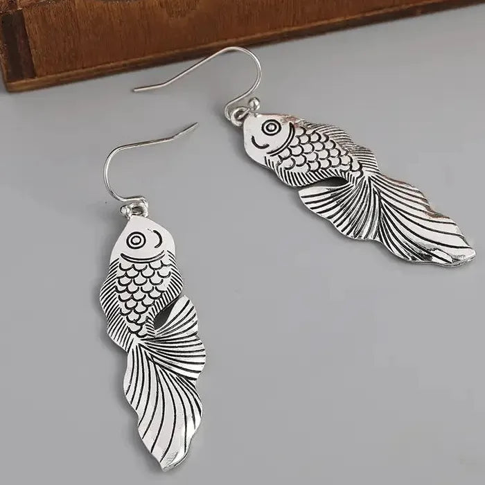 Retro Exaggerated Women's Goldfish Earrings Zinc Alloy Drop Jewelry Gift