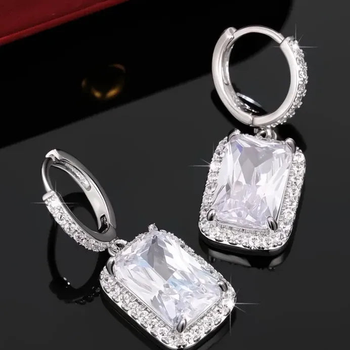 Geometric Cubic Zirconia Drop Earrings Silver Jewelry for Women Party