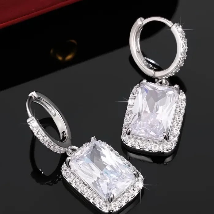 Geometric Cubic Zirconia Drop Earrings Silver Jewelry for Women Party