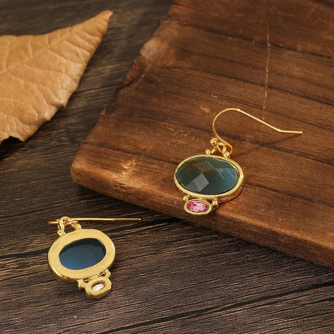 Gold Geometric Natural Stone Drop Earrings Zinc Alloy Bridal Wedding Jewelry Gifts