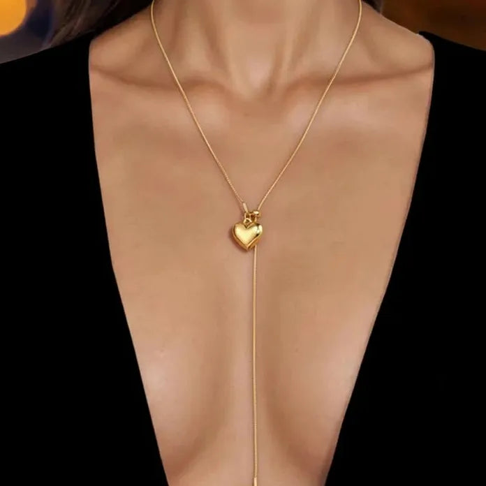 Luxury Stainless Steel Heart Pendant Necklace for Women Adjustable Chain