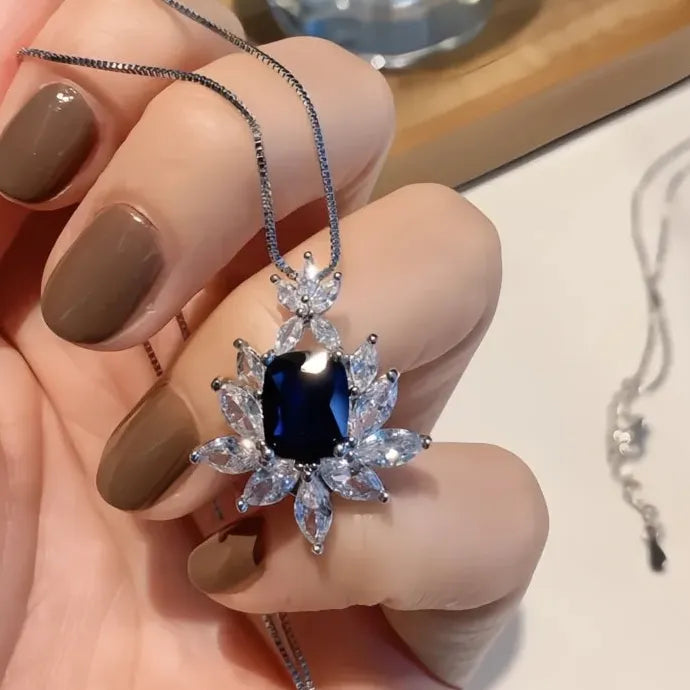 Red Blue Cubic Zirconia Geometric Pendant Necklace Copper Alloy Wedding Party