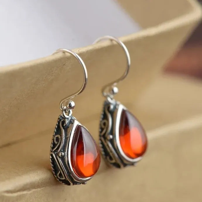 Vintage Waterdrop Stone Dangle Earrings for Women Silver Zinc Alloy Jewelry