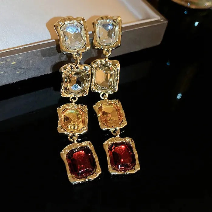 Classic Colorful Zircon Oval Drop Earrings for Women Vintage Style Jewelry