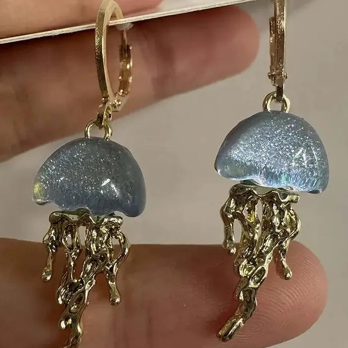 Blue Jellyfish Ocean Pendant Drop Earrings for Women Girls Jewelry Gift