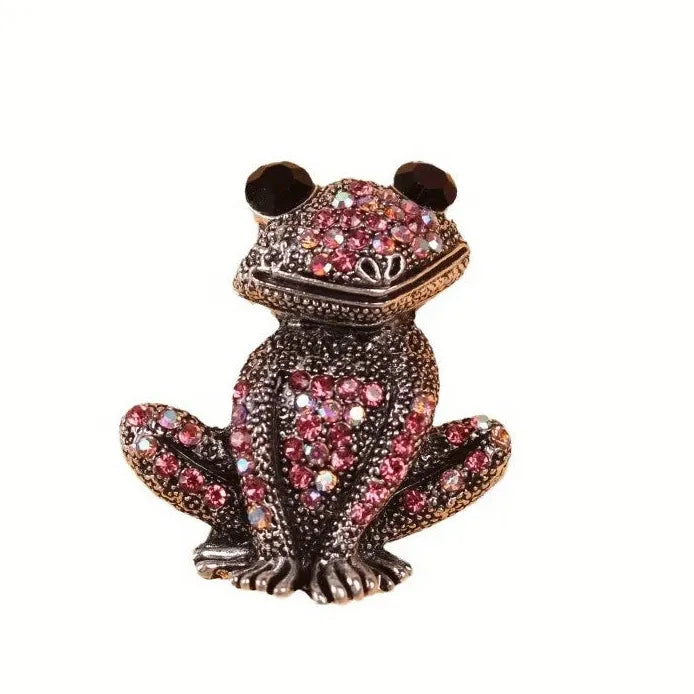 Vintage Rhinestone Frog Toad Brooch European American Pin Jewelry Accessory