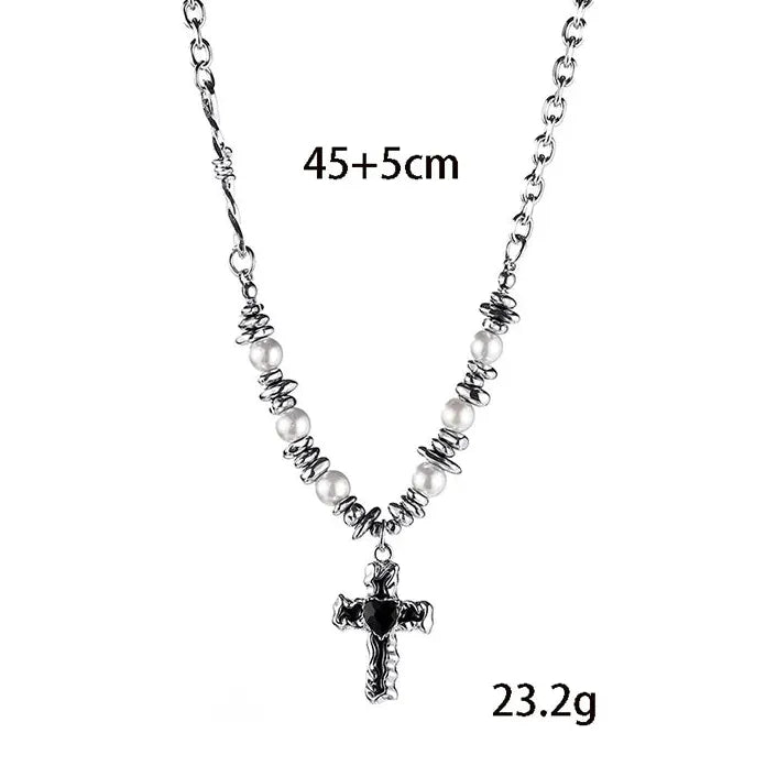 Stainless Steel Black Heart Cross Pendant Necklace Gothic Y2K Punk Choker