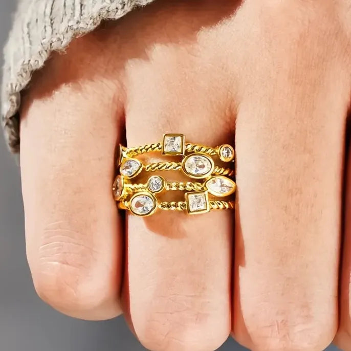 Luxury Women’s Gold Brass Engagement Wedding Ring with Cubic Zirconia