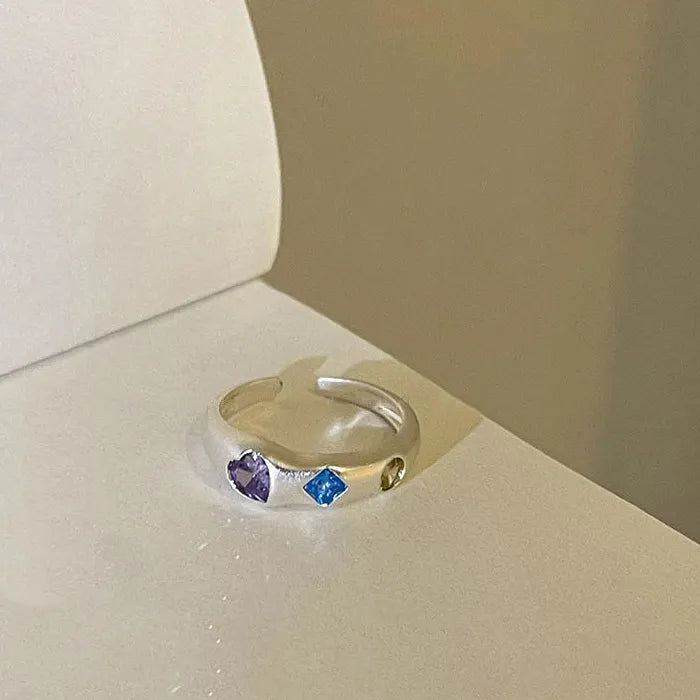 2026 Adjustable Heart-Shaped Colorful Zircon Ring for Women Jewelry