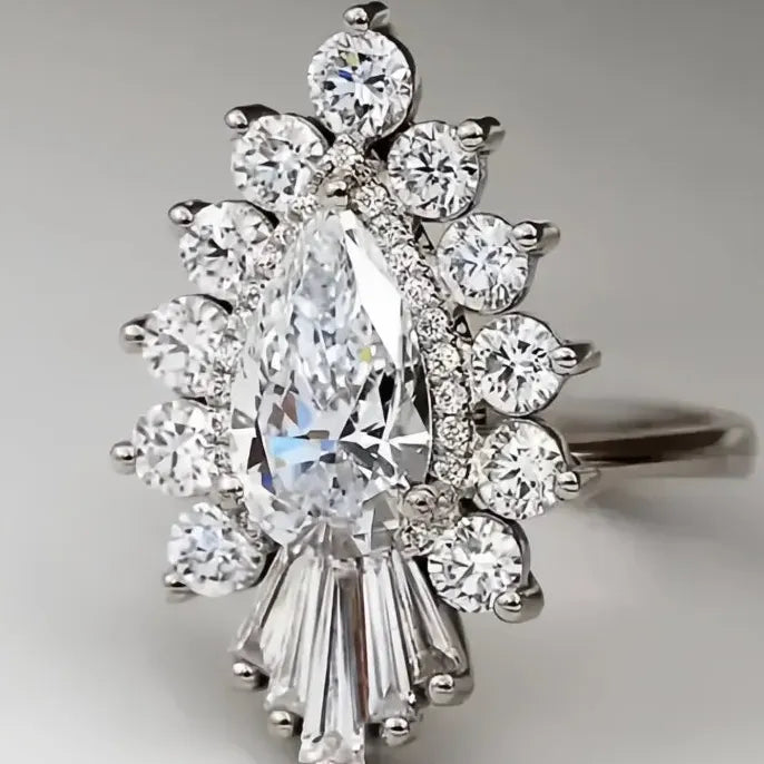 Geometric Women’s Wedding Engagement Ring Brass CZ Silver Gold Color
