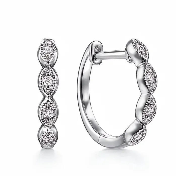 Geometric Silver Hoop Earrings for Women with Paved CZ Crystals