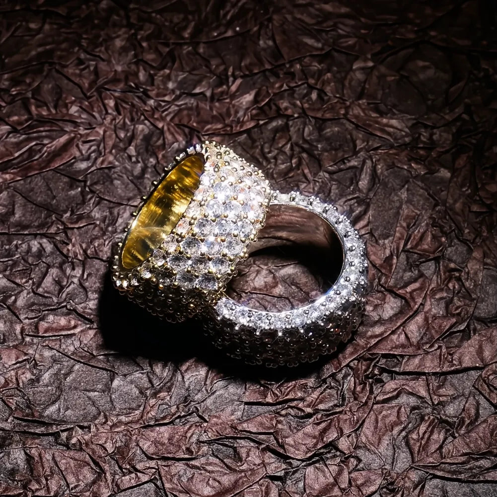 5 Row Iced Out CZ Bling Ring – Gold Silver Color Hip Hop Ring for Men