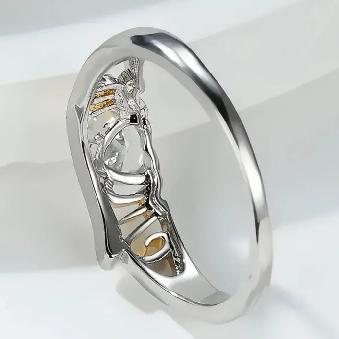 Two-Tone Cubic Zirconia Geometric Wedding Rings for Women Anniversary