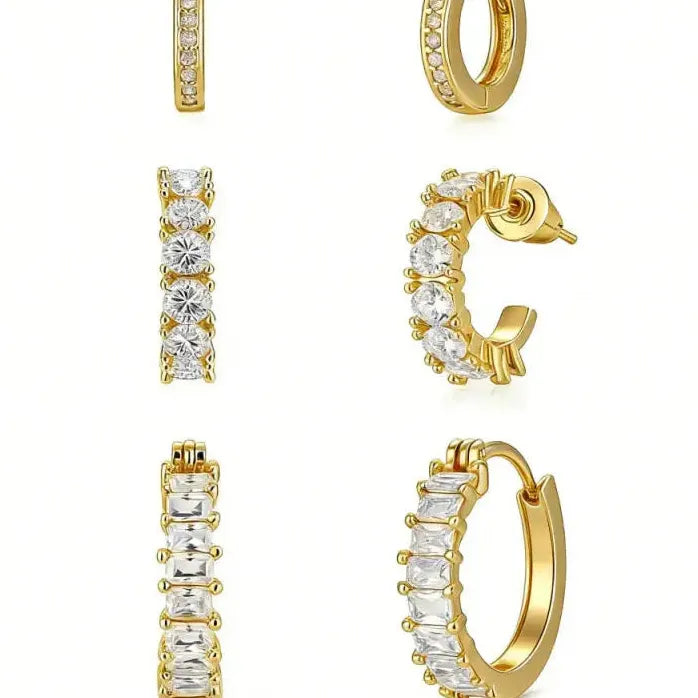 3Pcs Vintage Zircon Geometric Hoop Earrings for Women Classic Jewelry Gifts