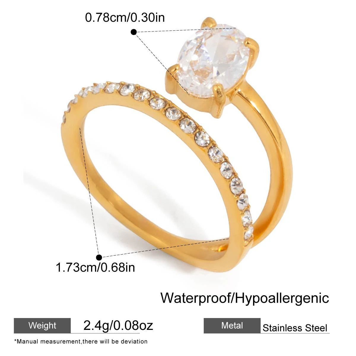 18K Gold Plated Oval Waterdrop CZ Zircon Geometric Wedding Ring for Women