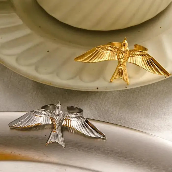 Stainless Steel Flying Bird Ring Unisex Punk Animal Jewelry for Men Women
