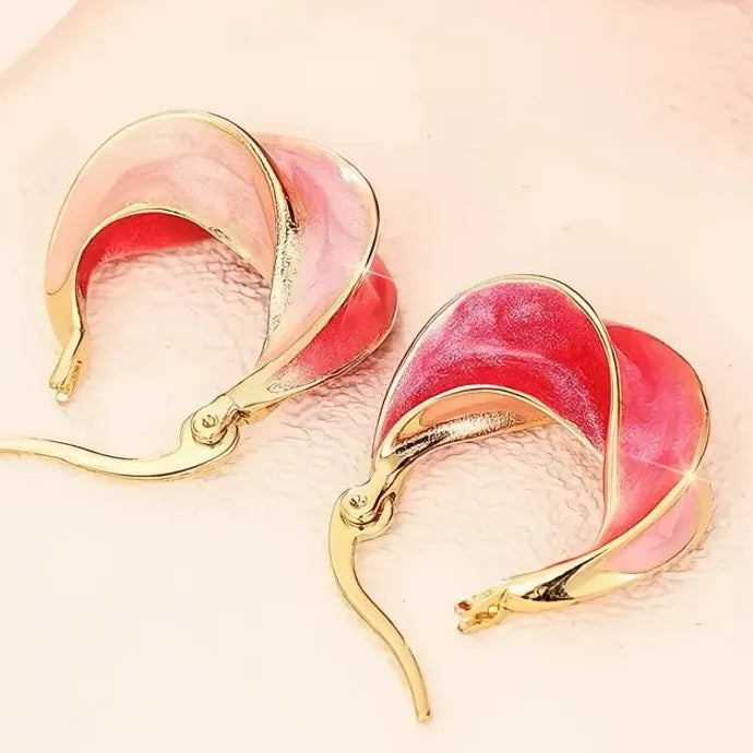 Women Geometric Hoop Earrings Wave Design Brass Alloy Lightweight Jewelry Gift