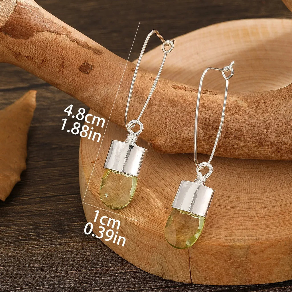 Silver Geometric Drop Earrings with Natural Stone Zinc Alloy Bridal Jewelry Gift