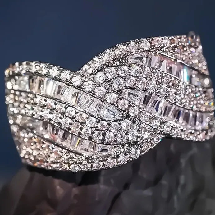 Elegant Women’s Geometric Cross Cubic Zirconia Wedding Engagement Ring