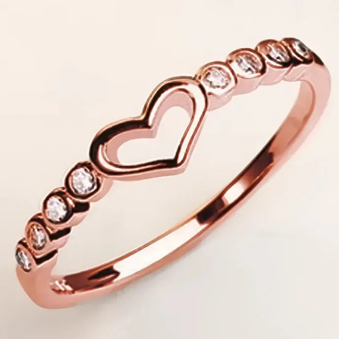 Hollow Heart Cubic Zirconia Brass Rings for Women Thin Wedding Bands Anniversary Jewelry