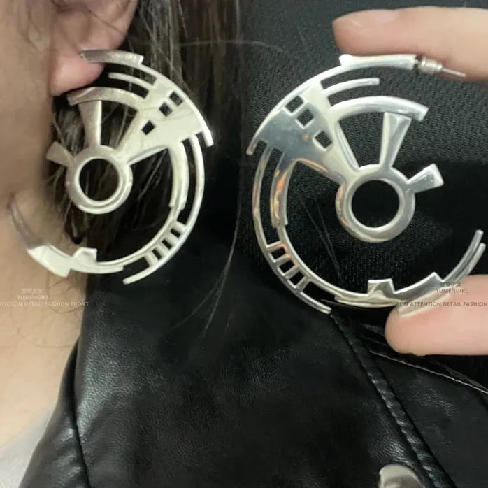 Copper Cyberpunk Hoop Earrings Unisex Gear Ear Loops Jewelry Gifts Party Style