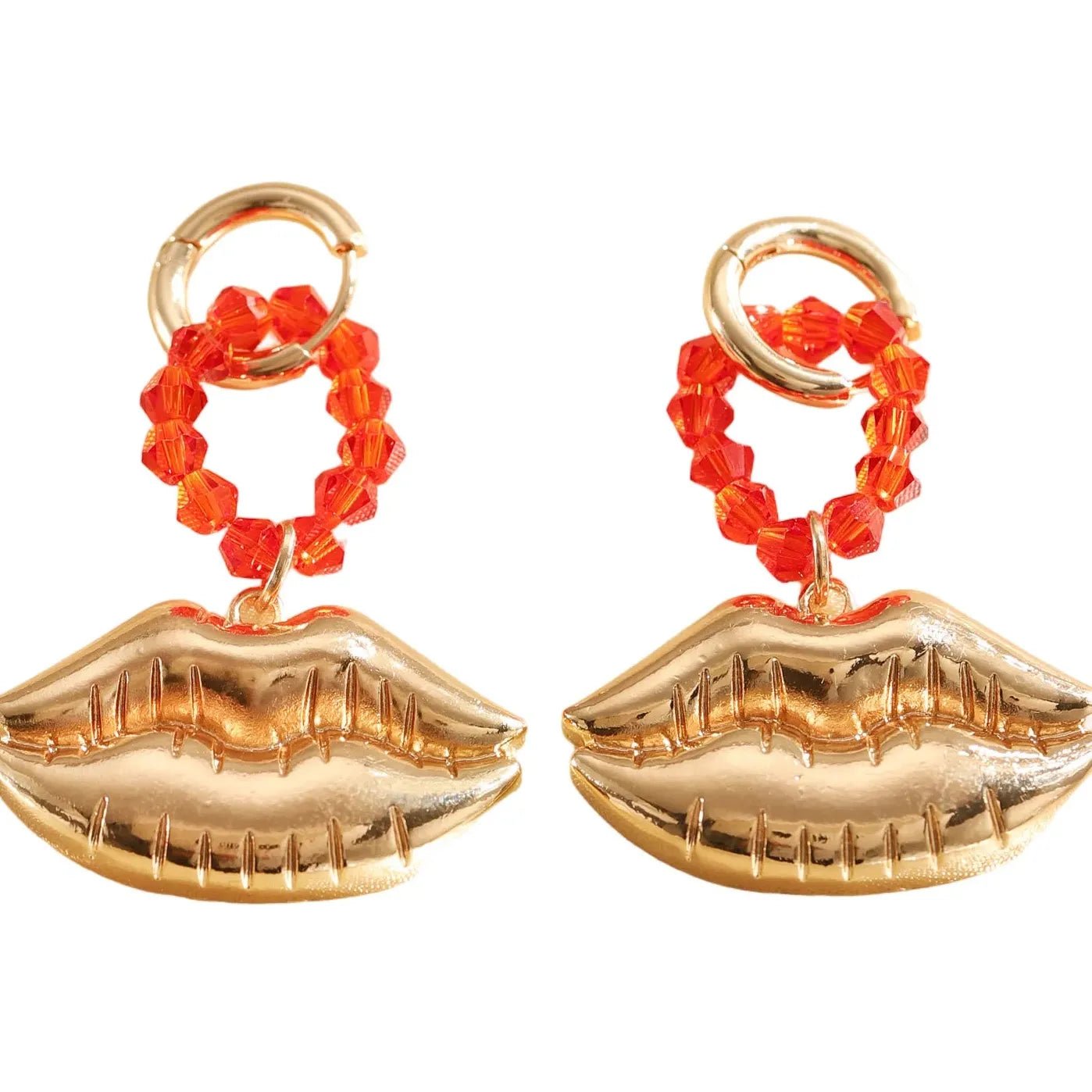 Large Red Beaded Lip Drop Earrings for Women Bold Statement Jewelry