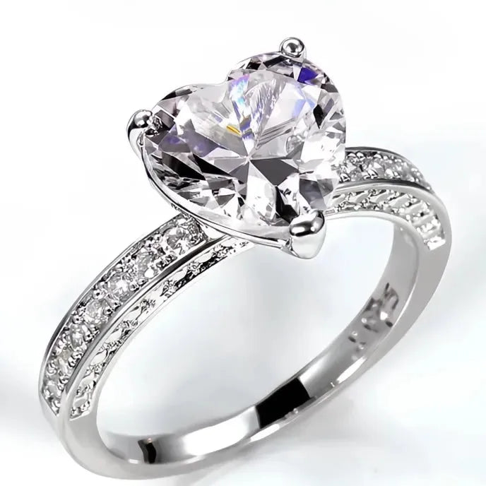 Luxury Women’s Heart Solitaire Engagement Ring AAA Pink Cubic Zirconia Brass Wedding Band Gift