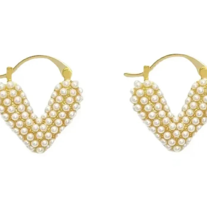 Pearl Heart Shaped Hoop Earrings Copper Alloy Elegant Jewelry for Women 2024