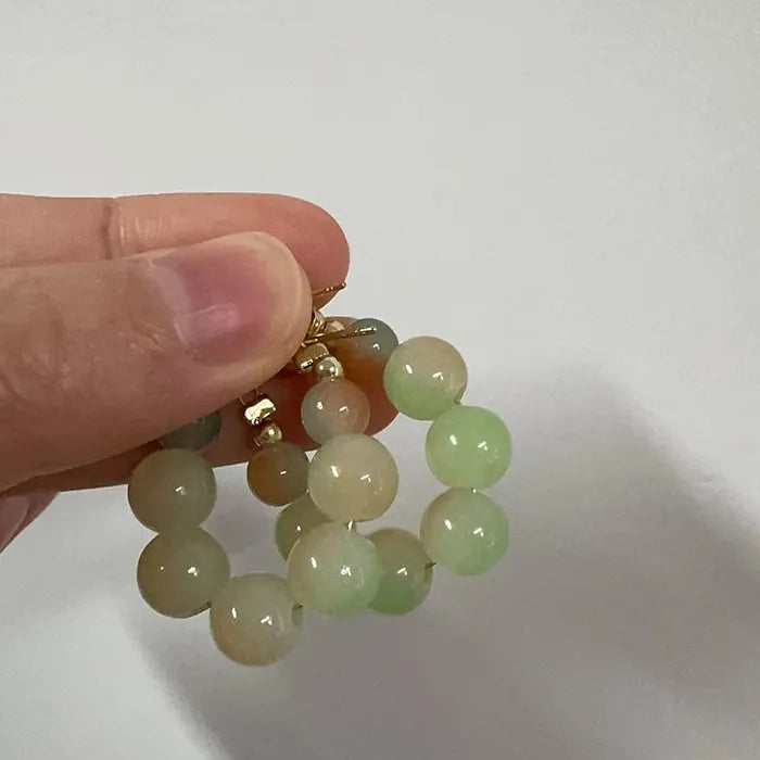 Elegant Green Beaded Acrylic Hoop Earrings for Women Vintage Gift