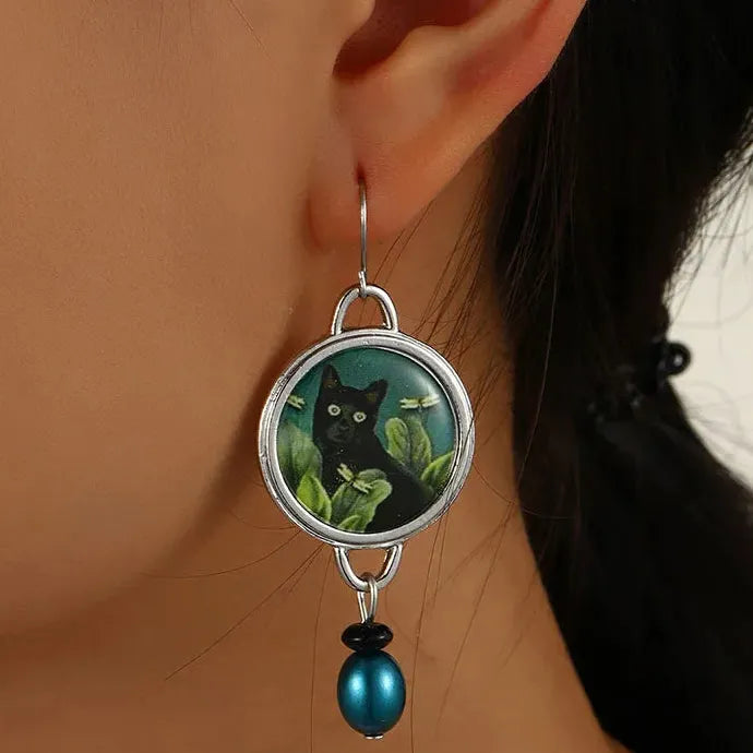 Vintage Indian Tribal Resin Pearl Geometric Bohemian Drop Pendant Earrings Women