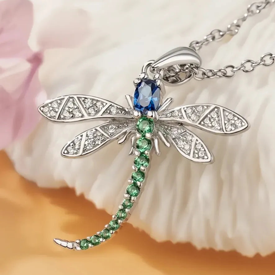 Fashion Dragonfly Pendant Necklace for Women with Colorful Cubic Zirconia Jewelry Gift