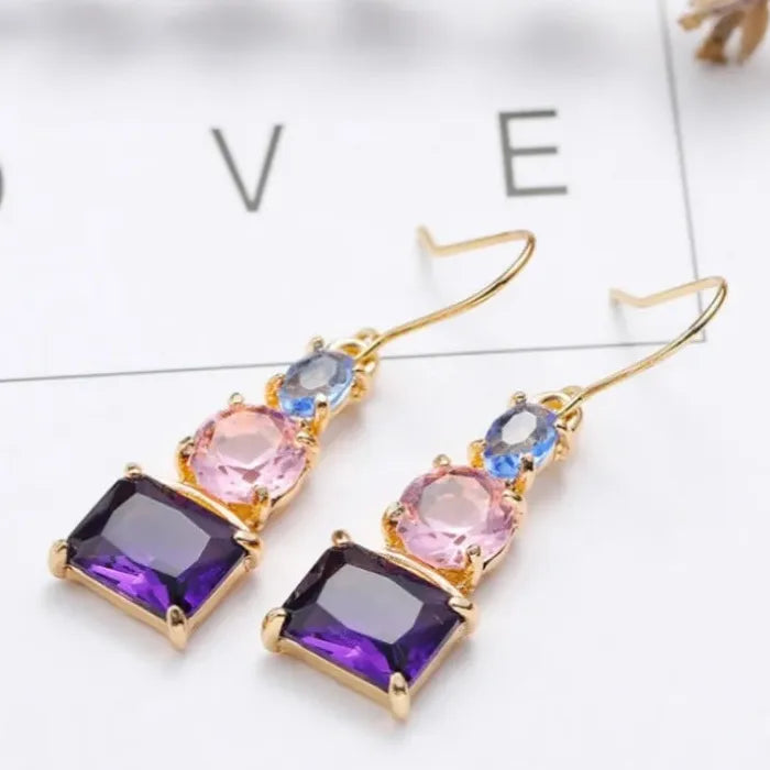 Women's Elegant Square Diamond Drop Earrings Zinc Alloy Wedding Jewelry