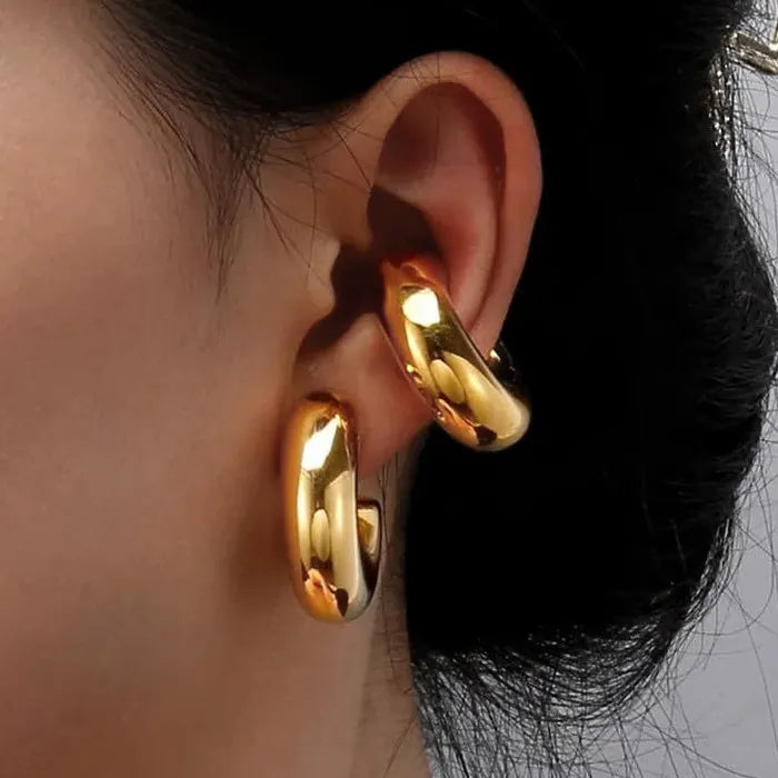 2026 Punk Gold Color Chunky Round Non-Piercing Ear Cuff Unisex Acrylic Zinc Alloy