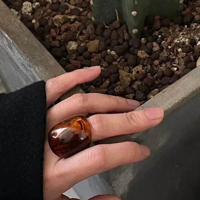 2025 Vintage Brown Geometric Cocktail Ring for Women Gift Trendy Statement