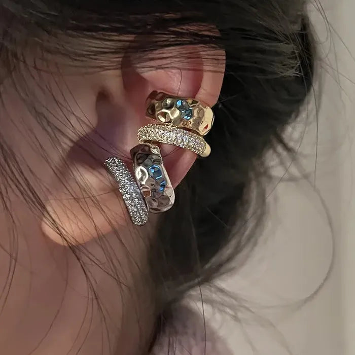 Zircon Double-Layer Geometric Zinc Alloy Ear Cuff Clip-On No Piercing Y2K
